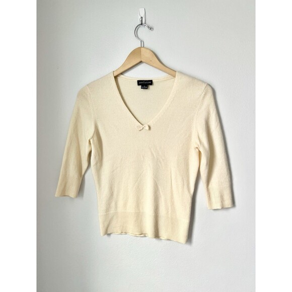 Ann Taylor Sweaters - Vintage Ann Taylor Coquette Y2K Cream Cashmere Sweater Top Bow Quiet Luxury Sz S